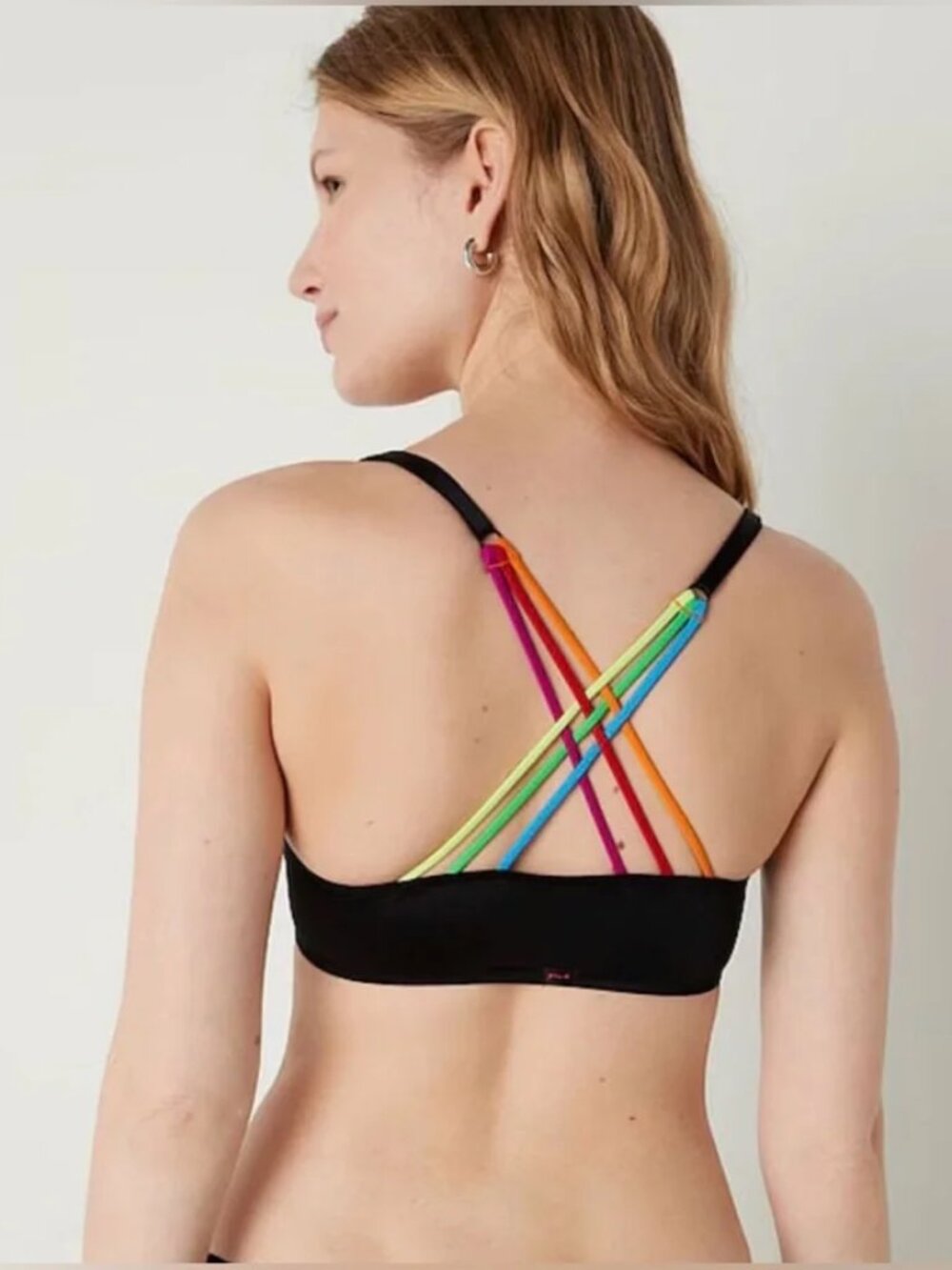 PINK - Front Close Black Bra with Multicolor Strappy Back